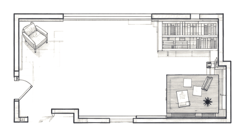 Hand-drawn floor plan of an attorney’s separate office