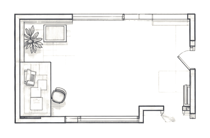 Hand-drawn floor plan of a CPA’s separate office