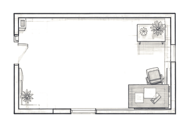 Hand-drawn floor plan of an insurance professional’s separate office